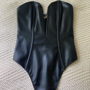 Victoria’s Secret leather and lace corset strapless teddy bodysuit